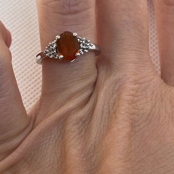 Natural Fire Opal Ring Sterling Silver Size 6 - Picture 5 of 6